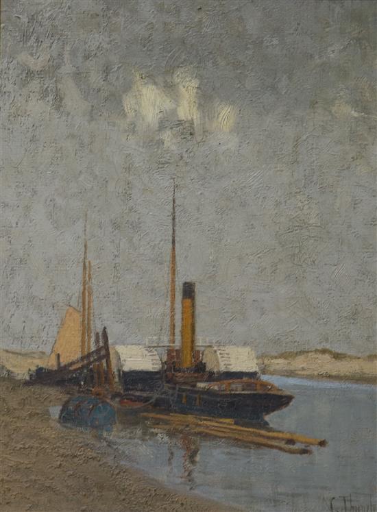 Charles Thornley (1858-1898) Paddle steamer in harbour 38 x 29cm.